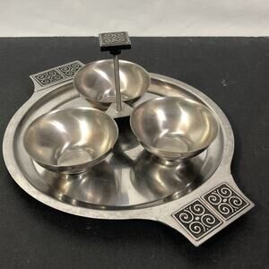 International Silver Co. Stainless Steel Tri-Bowl Condiment Holder & Tray 1950s